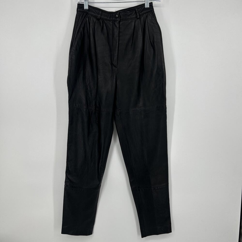 Black Leather High-Waist Tapered Trousers